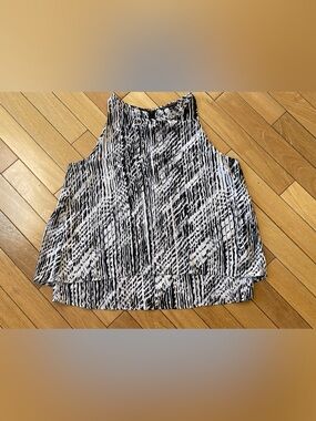 Zac & Rachel Black White Abstract Print Sleeveless Layered Blouse Top XL